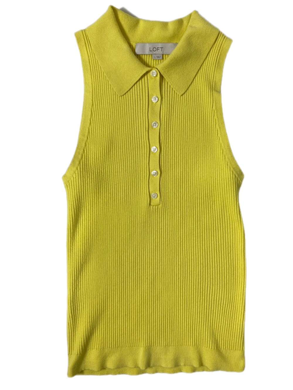 LOFT Sleeveless Ribbed Knit Polo Top Collared Sweater Tank Size Large